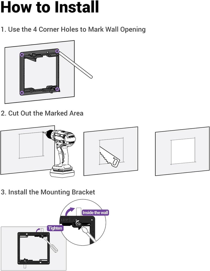 VCELINK 2 Gang Low Voltage Mounting Bracket, Flush Low Voltage Box for Network, HDMI, Coaxial, Speaker, Telephone Cables, Black, 5 Pack - Image 5